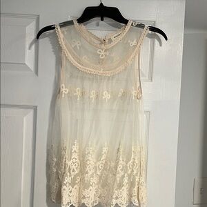 Monteau Cream Lace Trim Top